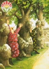 Postkarte Frauen zwischen Bäumen