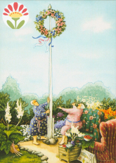 Postkarte Frauen mit Blumenkranz