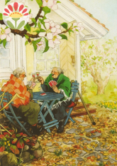 Postkarte Frauen beim Kartenspielen im Garten
