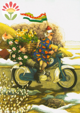 Postkarte Frauen auf dem Motorrad