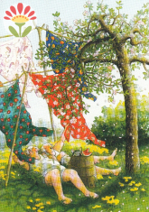 Postkarte Frauen liegen im Gras