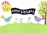 Postkarte Happy Birthday, Vögel