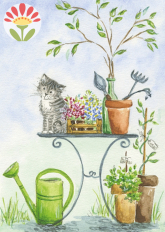 Postkarte Kätzchen im Garten