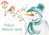 Postkarte Fröhliche Weihnacht überall, Schneemann
