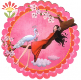 Postkarte Mädchen mit Kirschblüten
