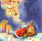 Postkarte Weihnachtsmann mit Geschenkeregen