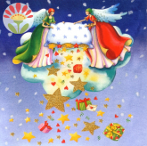 Postkarte Engel mit Geschenkeregen