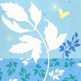 Postkarte Blatt auf Hellblau