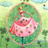 Postkarte Mädchen mit Kleeblättern