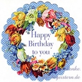 Postkarte Happy Birthday, Blumenkranz