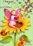 Postkarte Happy Birthday, Sonnenblume