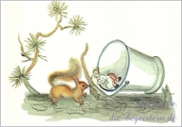 Postkarte Teelöffelfrau und Elch
