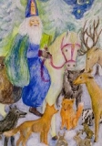 Postkarte Nikolaus bei den Tieren