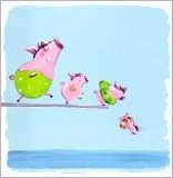 Postkarte Schweine auf Sprungbrett