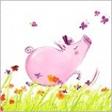 Postkarte Schwein mit Schmetterlingen