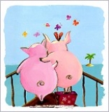 Postkarte Schweine in Love