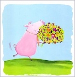 Postkarte Schwein mit Blumen