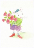 Postkarte Maus mit Blumen