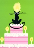 Postkarte Katze auf Kuchen