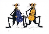 Postkarte Celloduett in Gelb-Blau